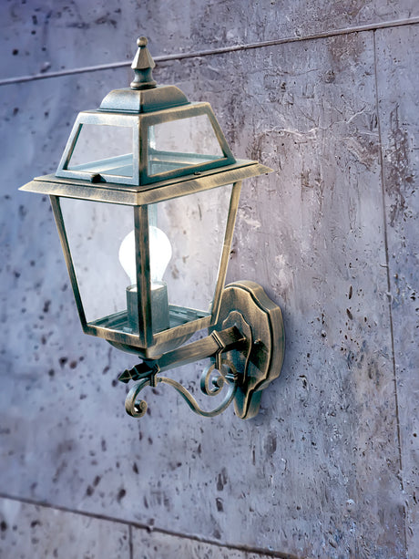 Searchlight Electric New Orleans Outdoor Wall Light- Black Gold, Clear Glass,IP44 1521