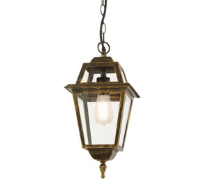 New Orleans Pendant Lantern,  Black Gold & Glass,IP44