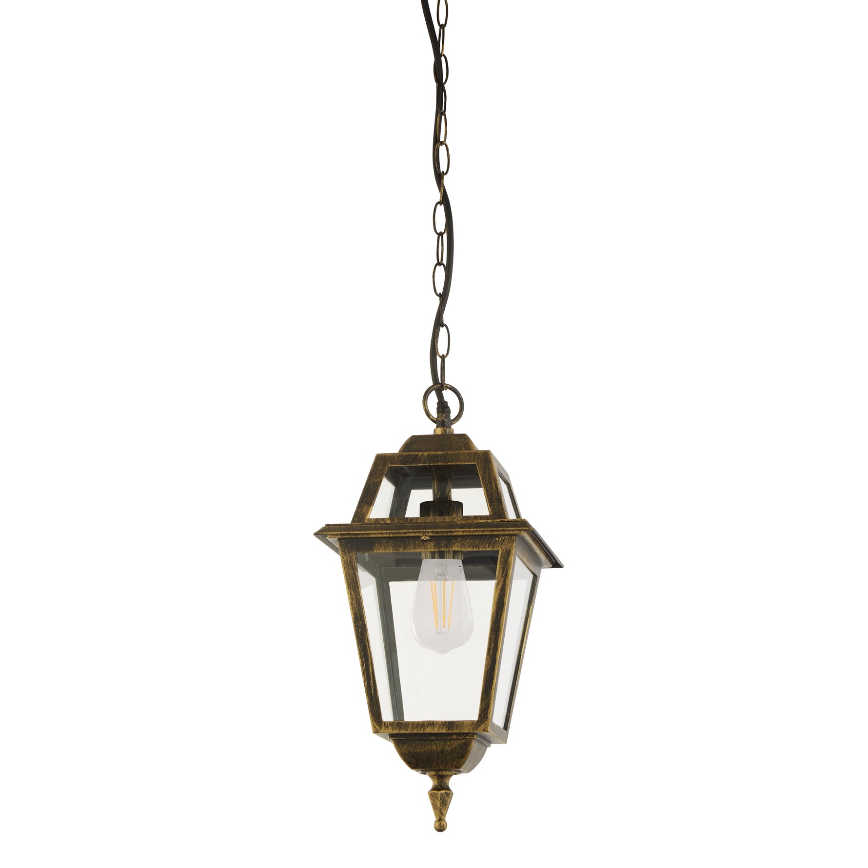 Searchlight Electric New Orleans Pendant Lantern,  Black Gold & Glass,IP44 1526