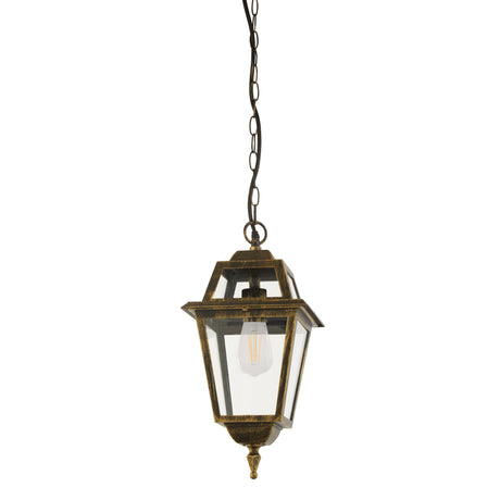 Searchlight Electric New Orleans Pendant Lantern,  Black Gold & Glass,IP44 1526