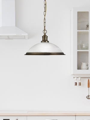 Searchlight Electric Bistro Pendant - Antique Brass Metal & Acid Glass 1591AB
