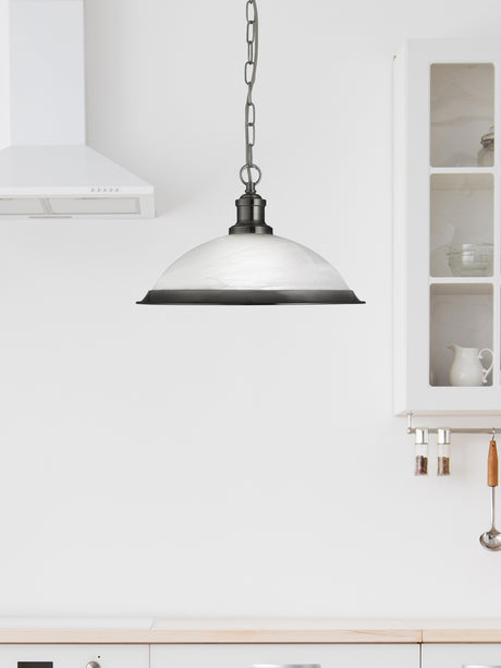Searchlight Electric Bistro  Pendant  - Satin Silver Metal & Acid Glass 1591SS