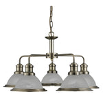 Searchlight Electric Bistro 5Lt Pendant - Antique Brass Metal & Acid Glass 1595-5AB