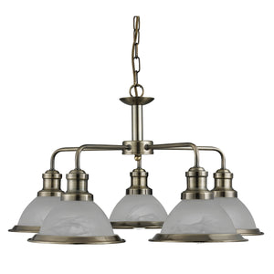 Searchlight Electric Bistro 5Lt Pendant - Antique Brass Metal & Acid Glass 1595-5AB