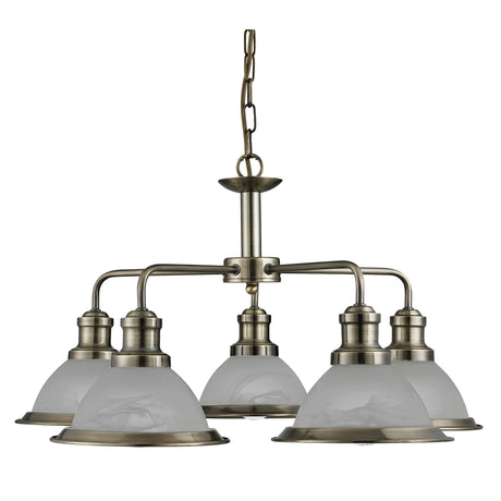 Searchlight Electric Bistro 5Lt Pendant - Antique Brass Metal & Acid Glass 1595-5AB