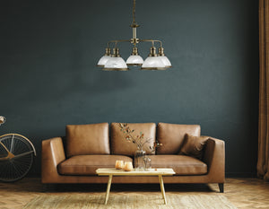 Searchlight Electric Bistro 5Lt Pendant - Antique Brass Metal & Acid Glass 1595-5AB