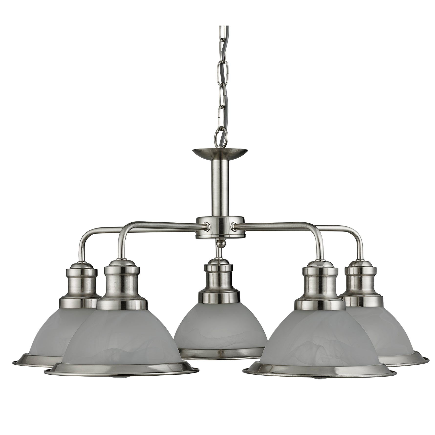 Searchlight Electric Bistro 5Lt Pendant - Satin Silver & Glass 1595-5SS