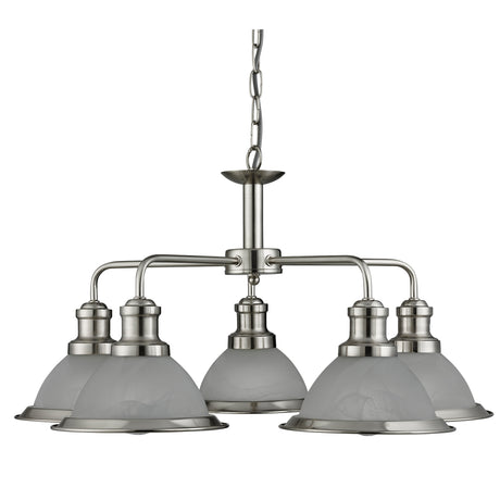 Searchlight Electric Bistro 5Lt Pendant - Satin Silver & Glass 1595-5SS