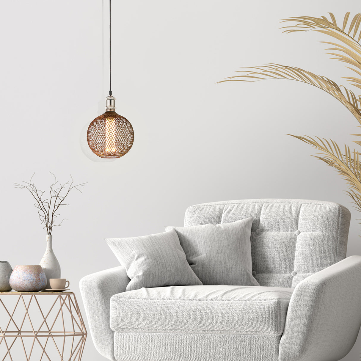 Searchlight Electric Wire Mesh Effect Globe Lamp - Black Metal 16003BK