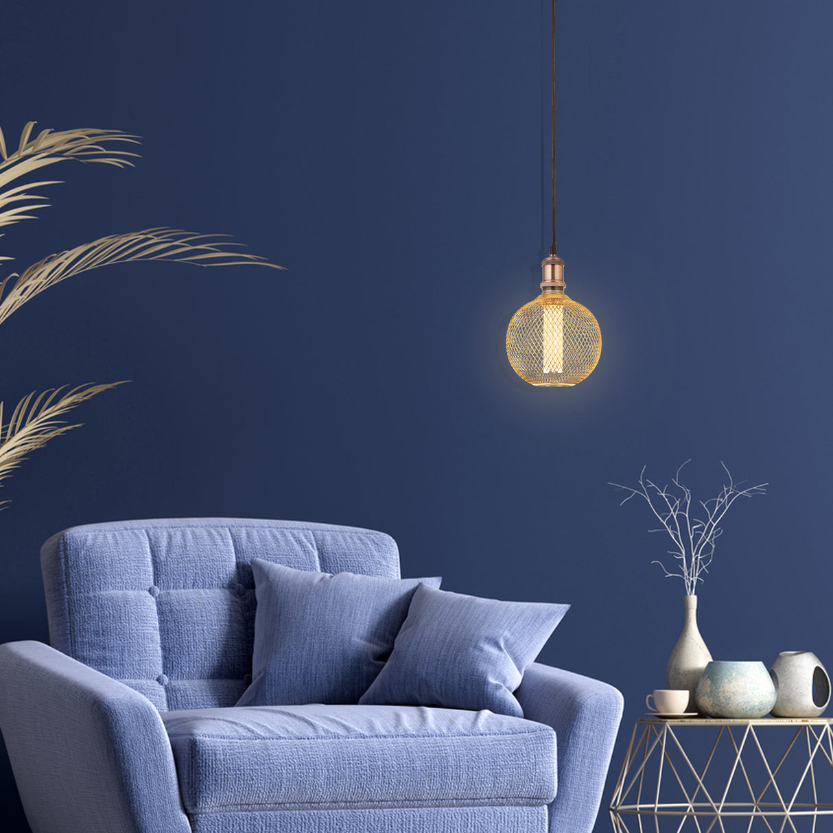 Searchlight Electric Wire Mesh Effect Globe Lamp - Gold Metal 16003GO