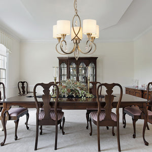 Searchlight Electric Alberto 5Lt Pendant - Antique Brass, Crystal & Linen Shade 1605-5AB