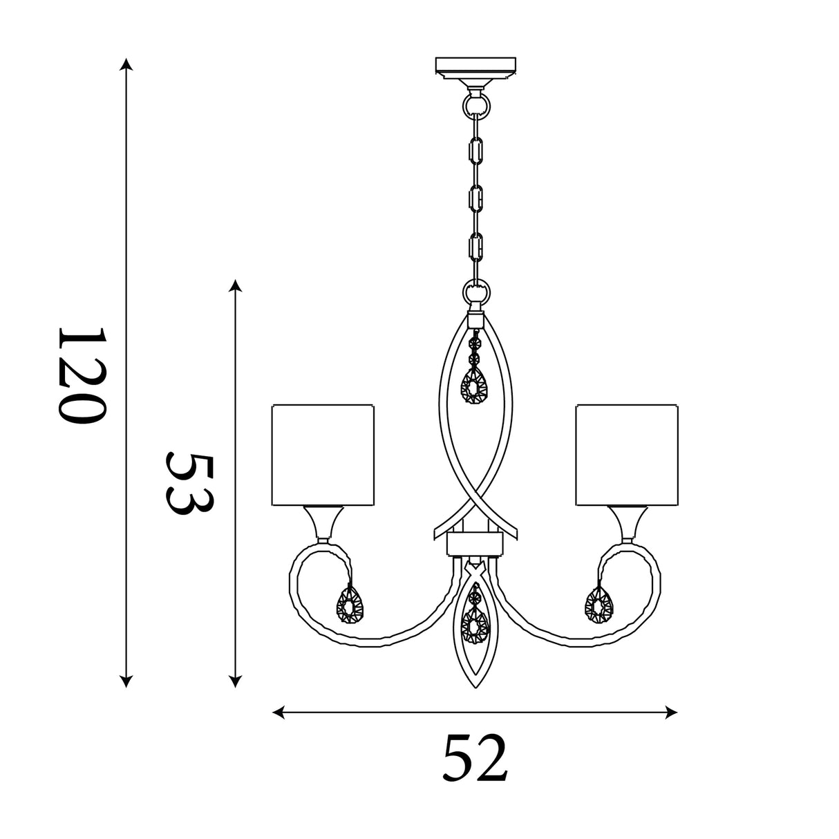 Searchlight Electric Alberto 5Lt Pendant - Antique Brass, Crystal & Linen Shade 1605-5AB