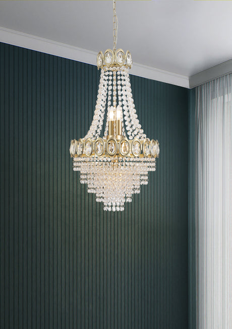 Searchlight Electric Louis Phillipe 6Lt Pendant Lamp, Satin Brass with Clear crys 1611-6SB