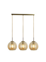 Balls  3Lt Bar Pendant - Antique Brass Metal & Amber Glass
