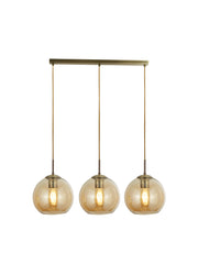 Balls  3Lt Bar Pendant - Antique Brass Metal & Amber Glass