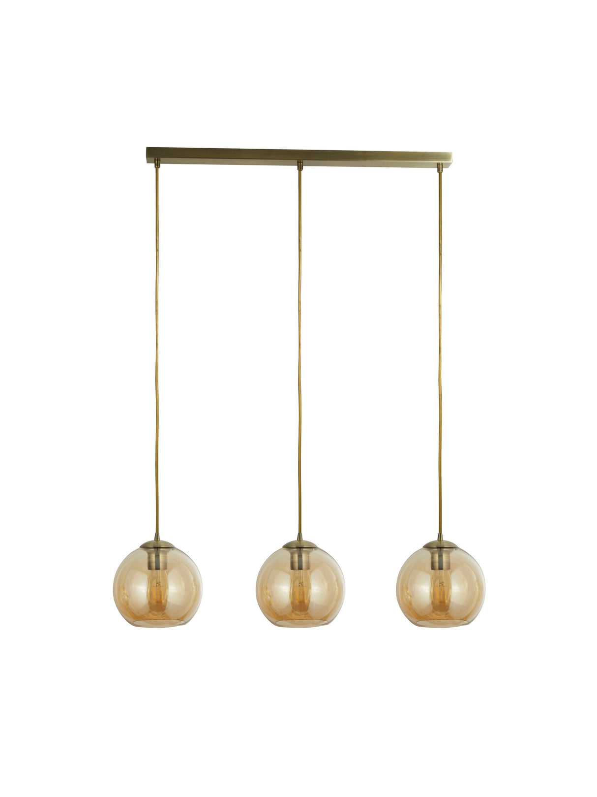 Searchlight Electric Balls  3Lt Bar Pendant - Antique Brass Metal & Amber Glass 1623-3AM