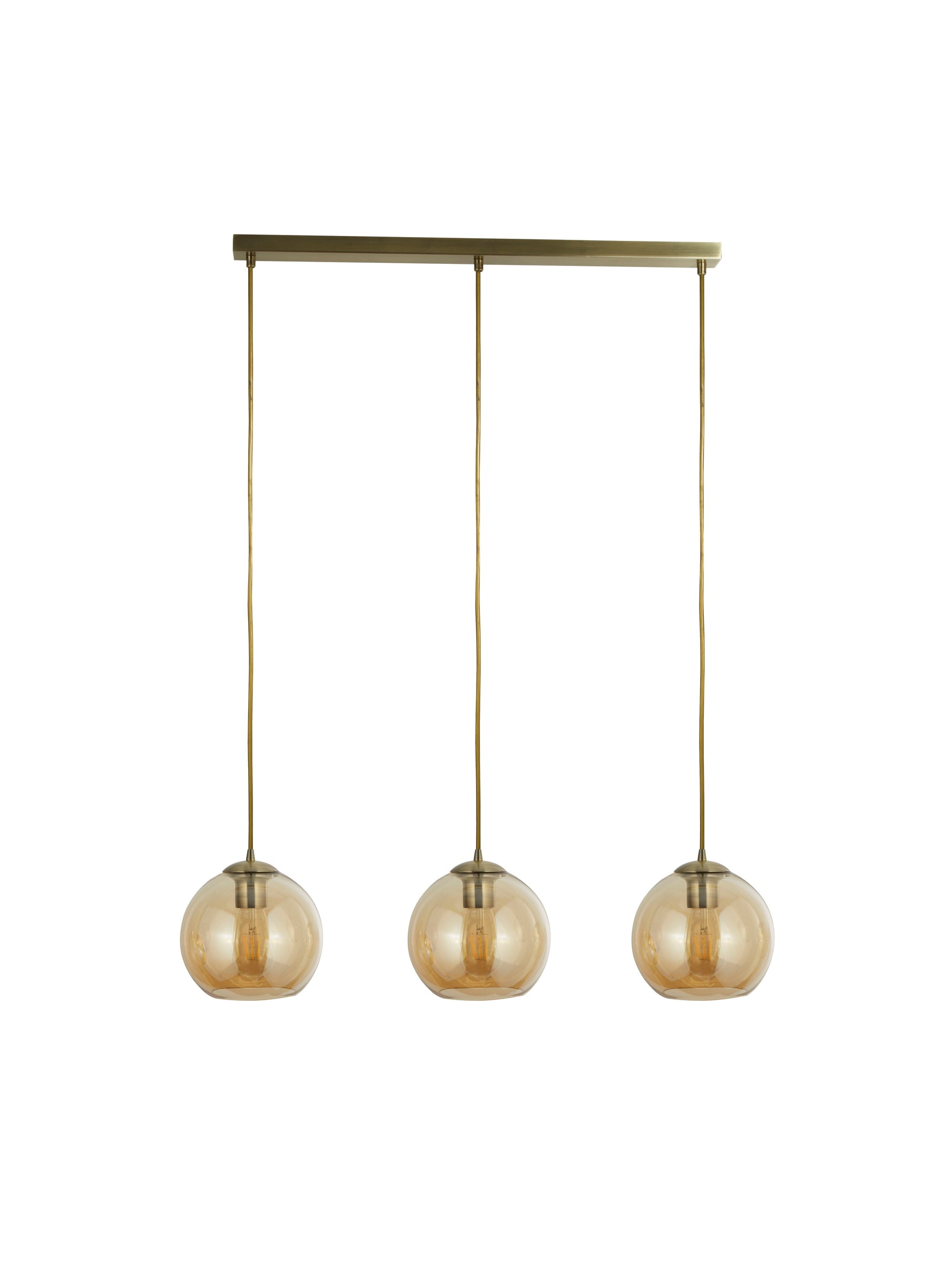 Searchlight Electric Balls  3Lt Bar Pendant - Antique Brass Metal & Amber Glass 1623-3AM
