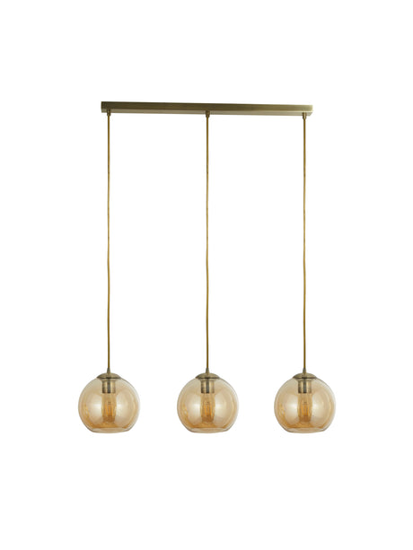 Searchlight Electric Balls  3Lt Bar Pendant - Antique Brass Metal & Amber Glass 1623-3AM