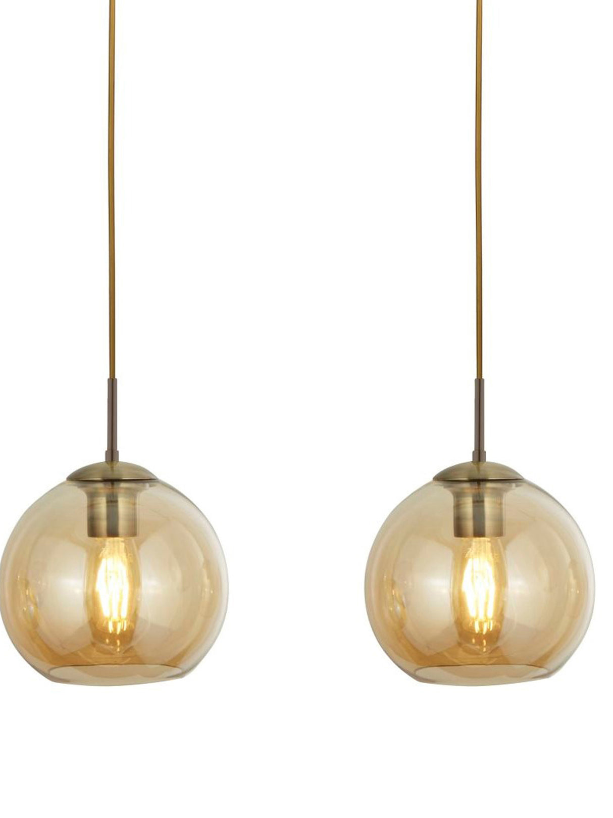 Searchlight Electric Balls  3Lt Bar Pendant - Antique Brass Metal & Amber Glass 1623-3AM