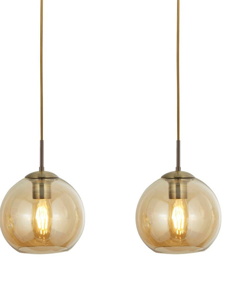 Searchlight Electric Balls  3Lt Bar Pendant - Antique Brass Metal & Amber Glass 1623-3AM