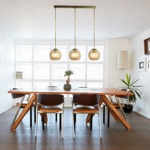 Searchlight Electric Balls  3Lt Bar Pendant - Antique Brass Metal & Amber Glass 1623-3AM