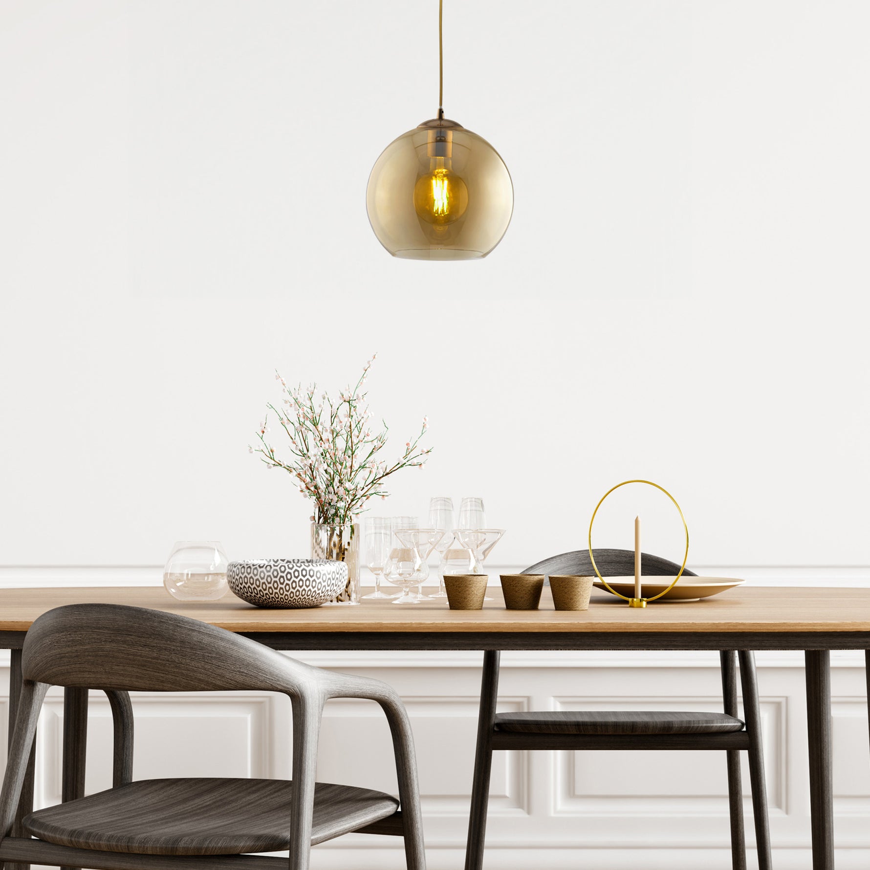 Searchlight Electric Balls  Pendant  - Antique Brass Metal & Amber Glass 1632AM