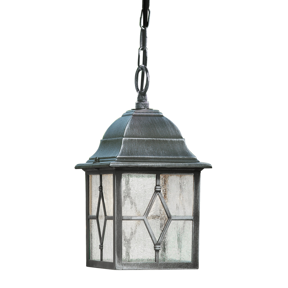 Searchlight Electric Genoa Outdoor Pendant - Black Silver Metal & Leaded Glass 1641