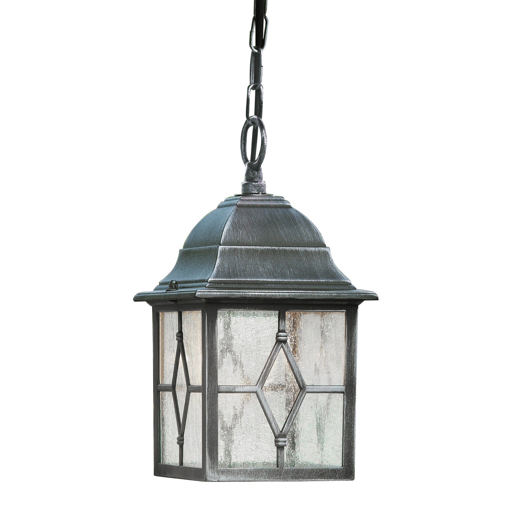 Searchlight Electric Genoa Outdoor Pendant - Black Silver Metal & Leaded Glass 1641