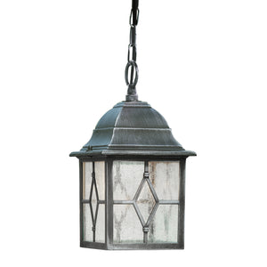 Searchlight Electric Genoa Outdoor Pendant - Black Silver Metal & Leaded Glass 1641