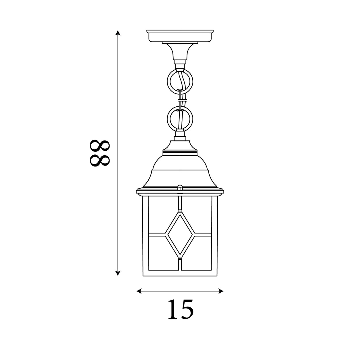 Searchlight Electric Genoa Outdoor Pendant - Black Silver Metal & Leaded Glass 1641