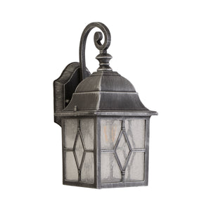 Searchlight Electric Genoa Outdoor Wall Light - Black Silver Metal & Leaded Glass 1642