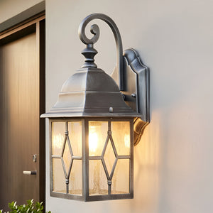 Searchlight Electric Genoa Outdoor Wall Light - Black Silver Metal & Leaded Glass 1642