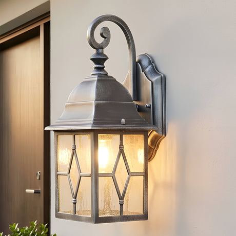 Searchlight Electric Genoa Outdoor Wall Light - Black Silver Metal & Leaded Glass 1642