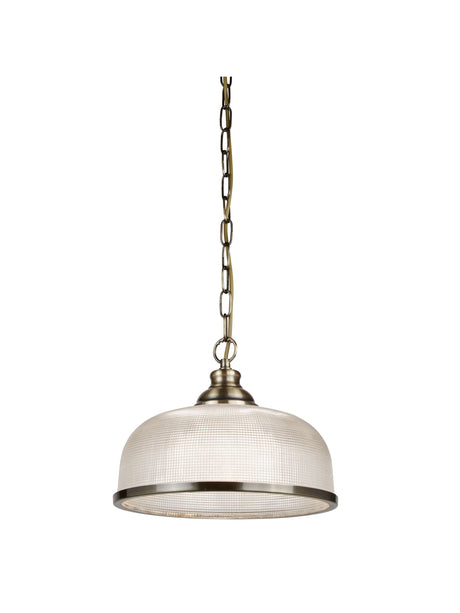 Searchlight Electric Bistro II Pendant  - Antique Brass & Holophane Style Glass 1682AB