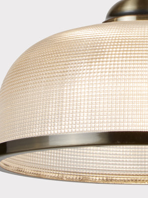 Searchlight Electric Bistro II Pendant  - Antique Brass & Holophane Style Glass 1682AB