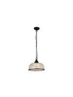 Highworth Pendant - Matt Black Metal & Holophane Style Glass
