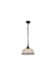 Highworth Pendant - Matt Black Metal & Holophane Style Glass