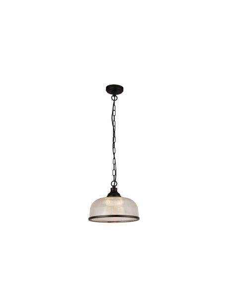 Highworth Pendant - Matt Black Metal & Holophane Style Glass