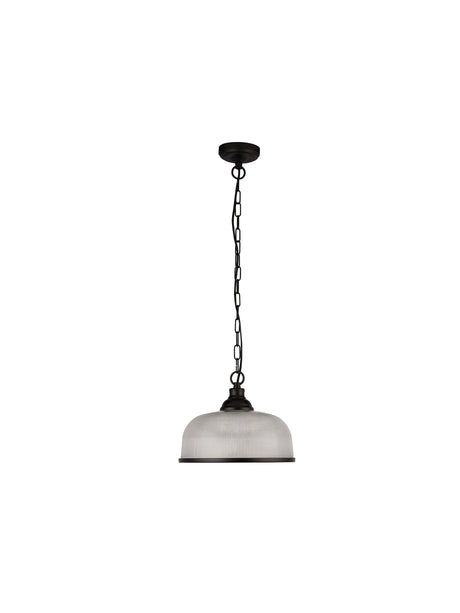 Searchlight Electric Highworth Pendant - Matt Black Metal & Holophane Style Glass 1682BK