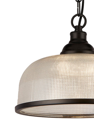 Searchlight Electric Highworth Pendant - Matt Black Metal & Holophane Style Glass 1682BK