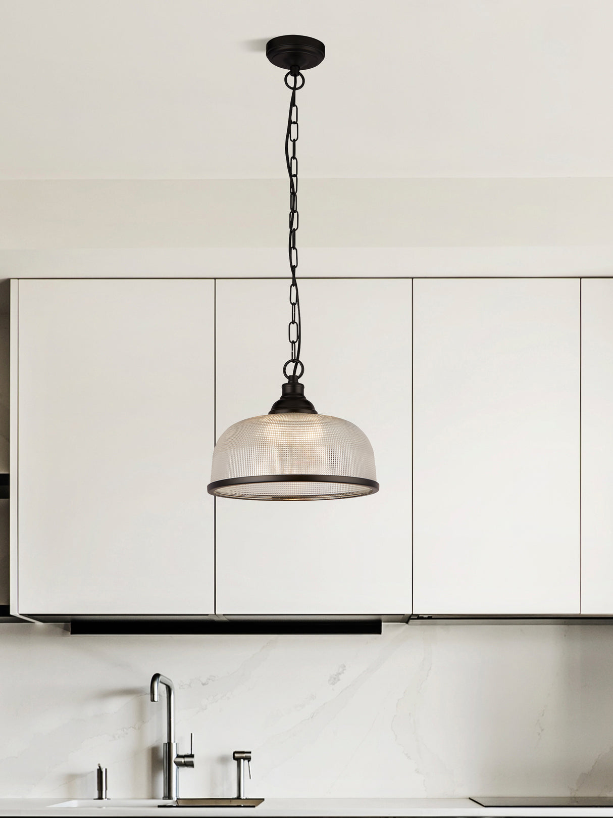 Searchlight Electric Highworth Pendant - Matt Black Metal & Holophane Style Glass 1682BK