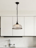 Searchlight Electric Highworth Pendant - Matt Black Metal & Holophane Style Glass 1682BK