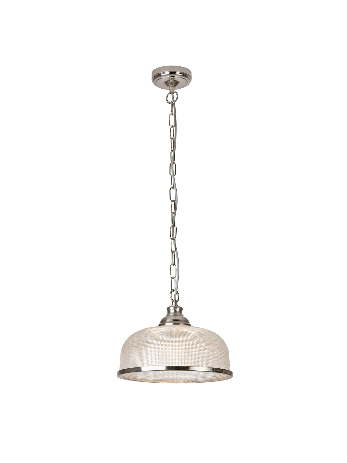 Bistro II Pendant  - Satin Silver & Holophane Style Glass
