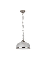 Searchlight Electric Bistro II Pendant  - Satin Silver & Holophane Style Glass 1682SS