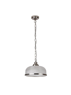 Searchlight Electric Bistro II Pendant  - Satin Silver & Holophane Style Glass 1682SS