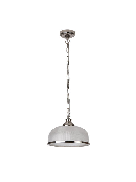 Searchlight Electric Bistro II Pendant  - Satin Silver & Holophane Style Glass 1682SS