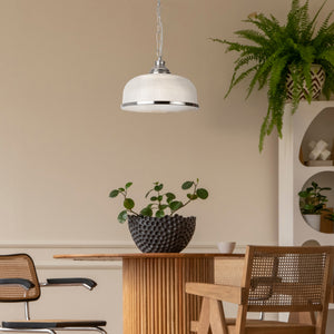 Searchlight Electric Bistro II Pendant  - Satin Silver & Holophane Style Glass 1682SS