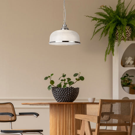 Searchlight Electric Bistro II Pendant  - Satin Silver & Holophane Style Glass 1682SS