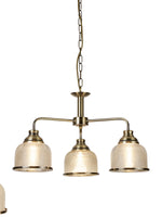 Bistro II 3Lt Pendant-Antique Brass & Holophane Style Glass