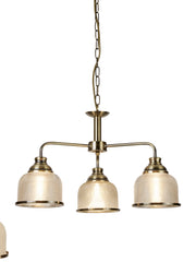 Bistro II 3Lt Pendant-Antique Brass & Holophane Style Glass